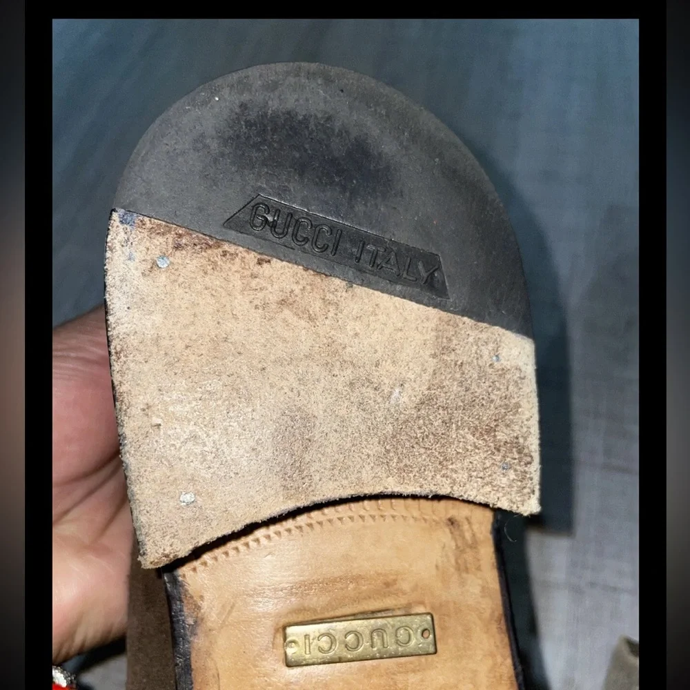 GUCCI Tom Ford Era Gold Horsebit Brown Suede Loafers Shoes Size US 9D